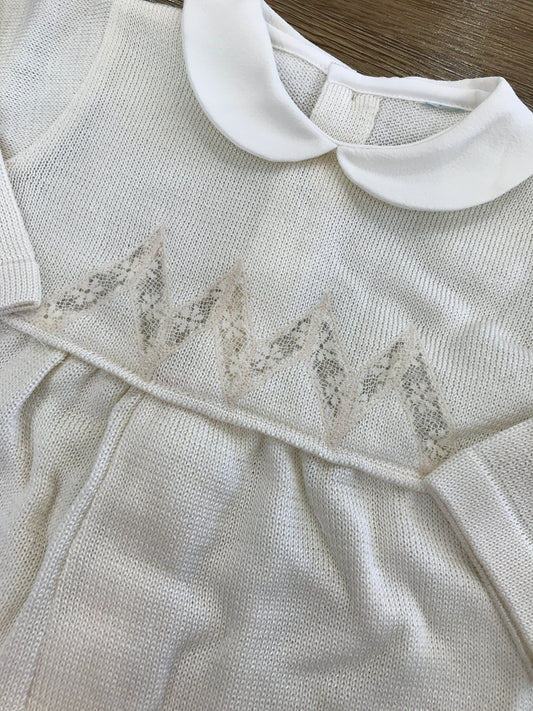 Tutina Ladia panna in filo di cotone con applicazione di valancienne