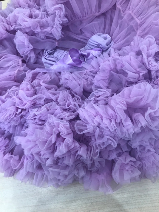 Gonna Angel's face in tulle viola con doppie balze e fiocco sul davanti