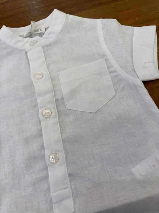 Pagliaccetto Nanan in lino bianco mezza manica con bottoncini sul davanti