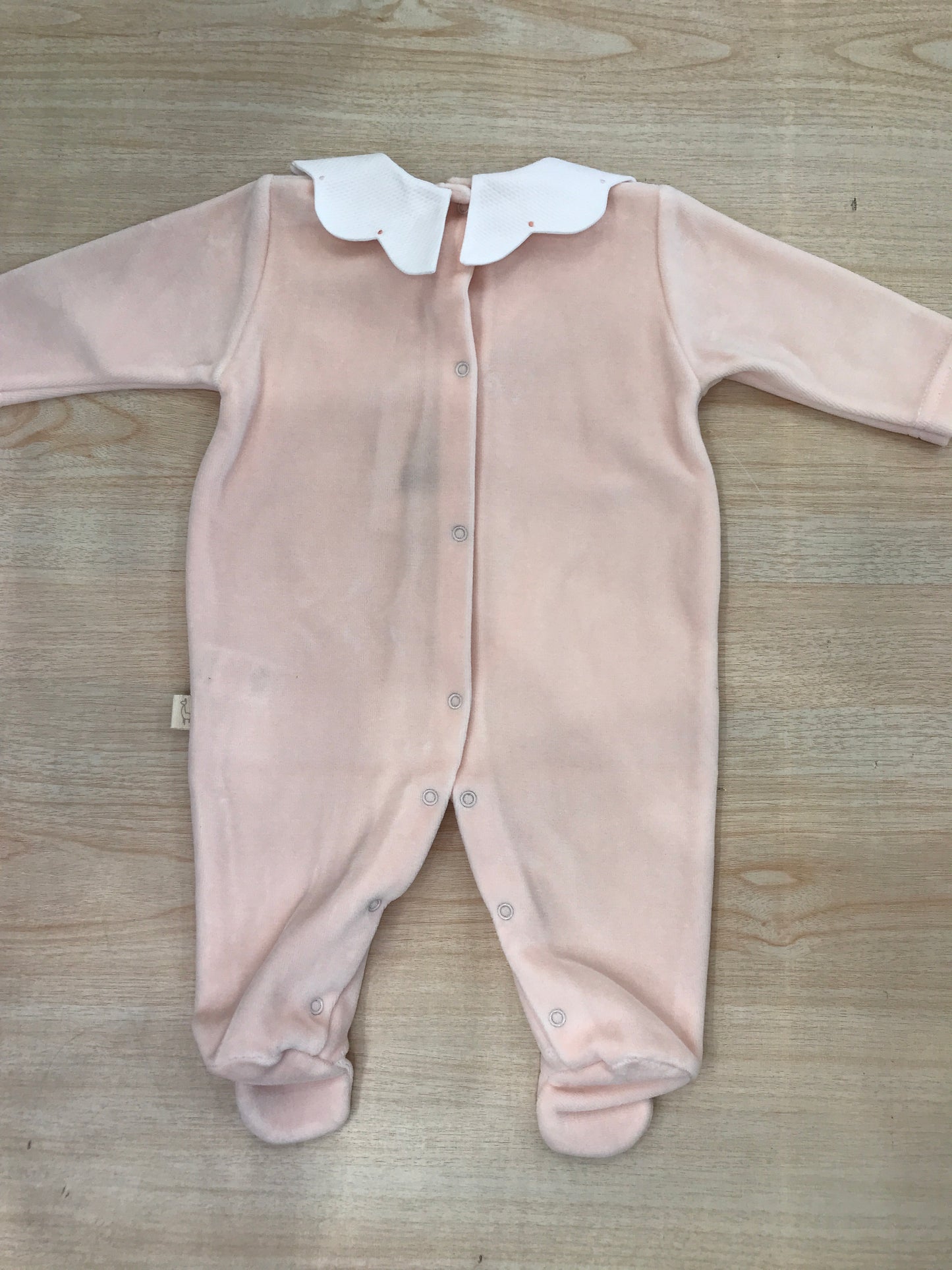Tutina Baby Gi in ciniglia intera con collo smerlato bianco e pois