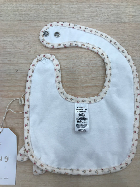 Bavetta Baby Gi in cotone rifinita al bordo in ciniglia rosa pesca floreale con fiocchetto