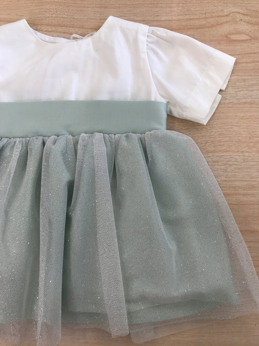 Abito Coccodè in cotone mezza manica con gonna rivestita da tulle brillantinato