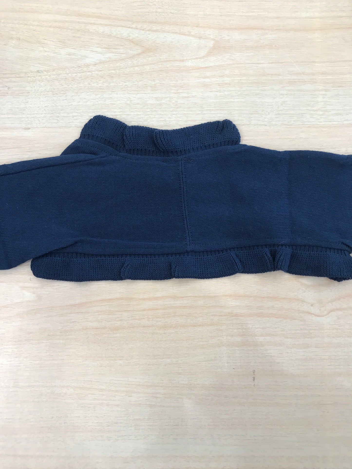 Cardigan Juppolà in filo blu scuro con rusche smerlata