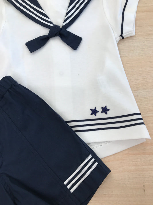 Completo Cielo Blu in cotone due pezzi t-shirt mezza manica marinaretto con bermuda corto