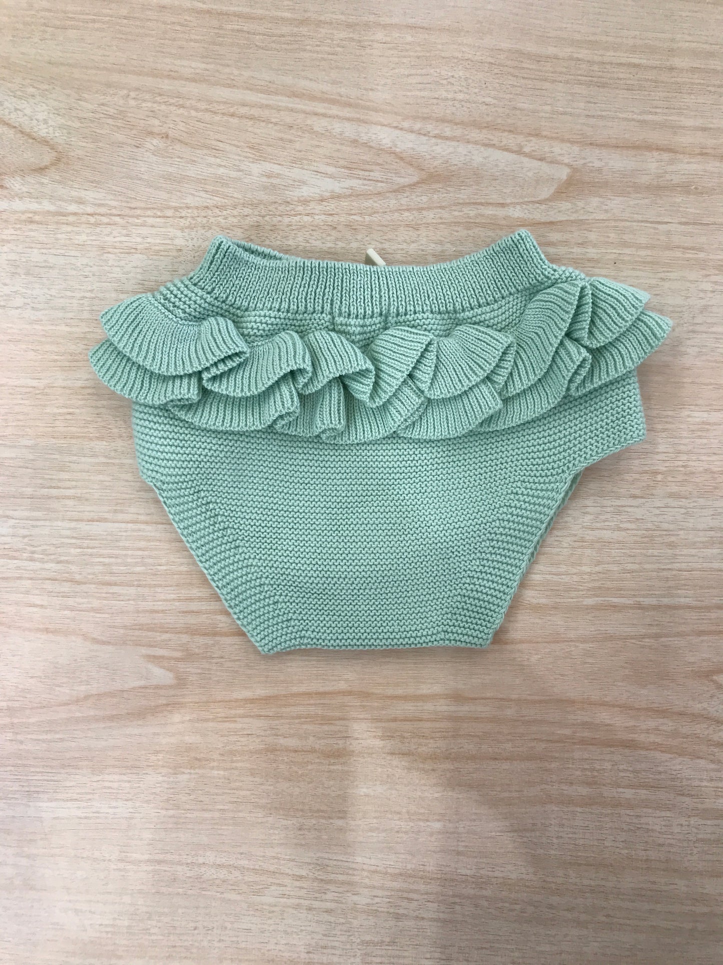 Culotte PCS in filo verde con rusche laterali e sul retro con bottoncini marroni sul davanti