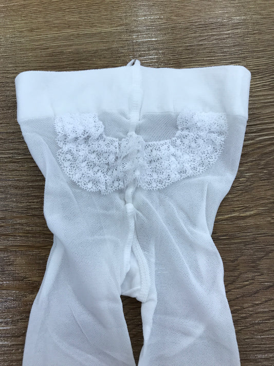 Calze Story Loris in microrete bianche con rusche sul retro