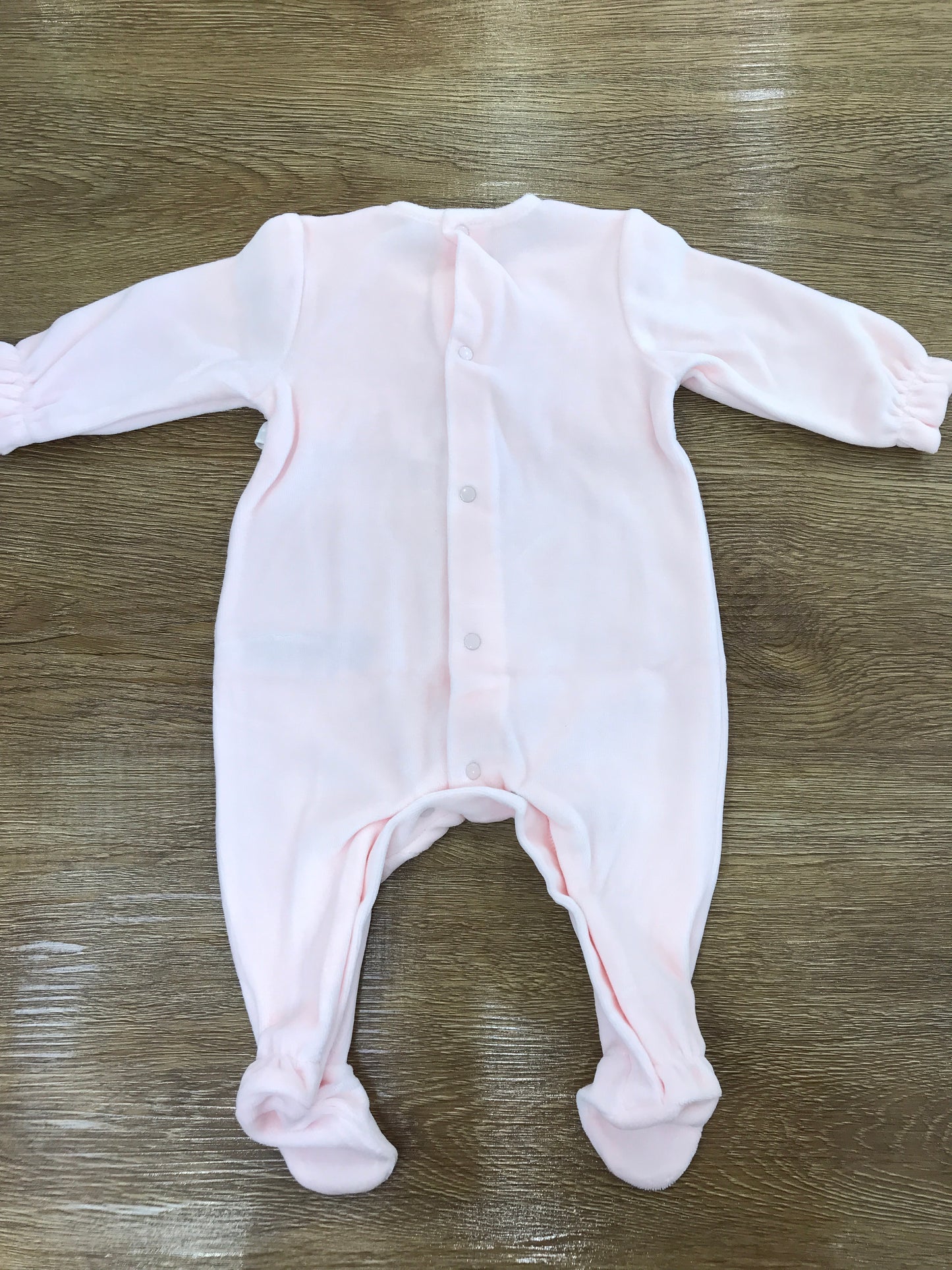 Tutina Paz Rodriguez in ciniglia rosa intera con corpetto lavorato da punto smock rosa e bianco