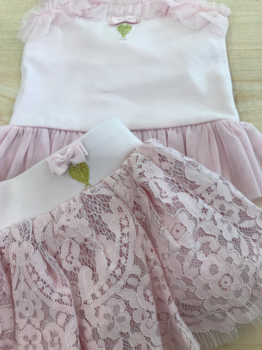 Completo Angel's Face in cotone canotta con bretelle con tulle gonna con pizzo
