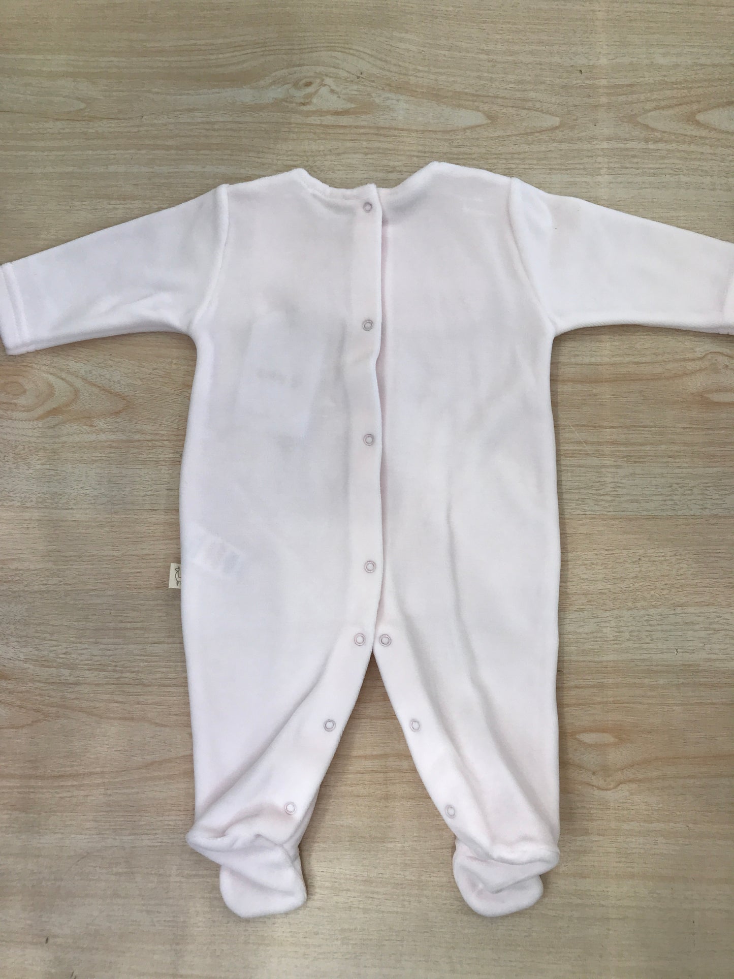 Tutina Baby Gi in ciniglia rosa intera con collo quadrato smerlato effetto bavetta