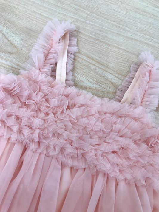 Abito Fofettes in tulle rosa con bretelle e corpetto arricciato