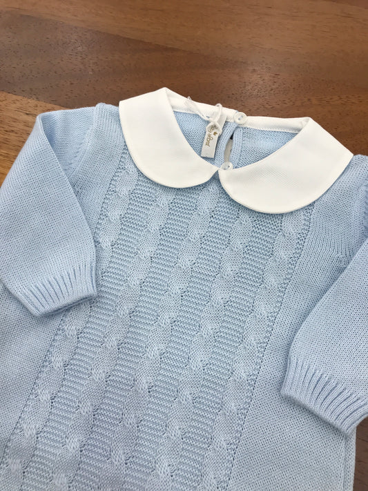 Tutina Baby Lord in filo manica lunga con lavorazione di trecce sul davanti collo tondo bianco