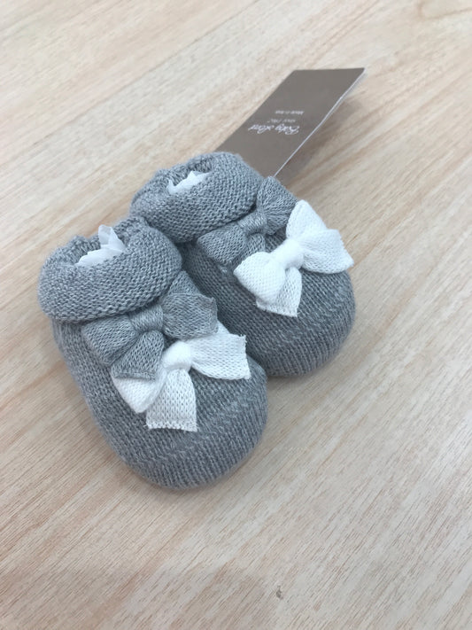 Babbucce Baby Lord in filo grigio con fiocchetti bianchi e grigi