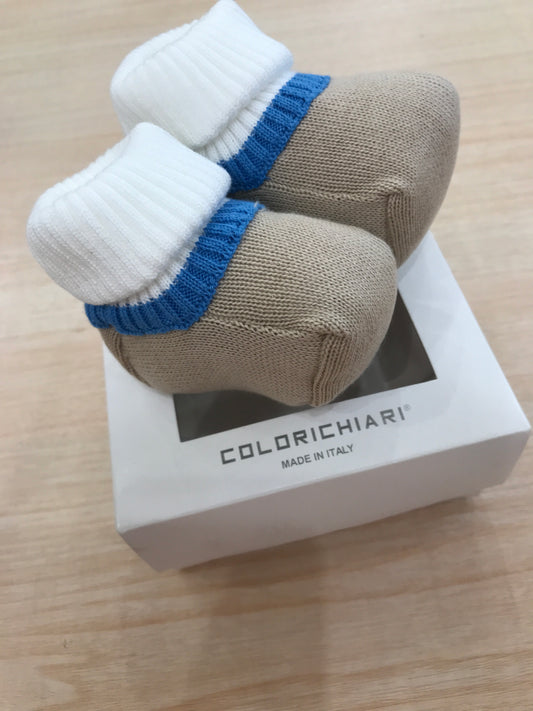 Babbucce Colori Chiari in filo tortora con riga blu e bianca