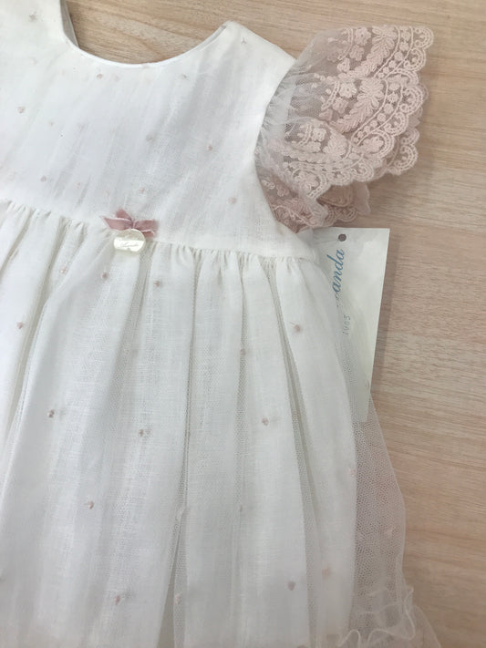Abito Martin Aranda in cotone con piccoli pois con tulle rifinito da pizzo smanicato con rusche