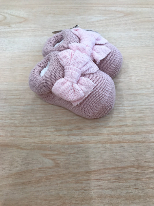 Babbucce Baby Lord in fil rosa antico con fiocco rosa chiaro