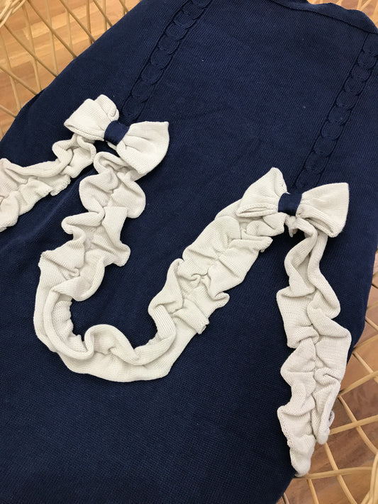 Coperta Le Dodò in filo di cotone blu scuro con rusche tortora al centro