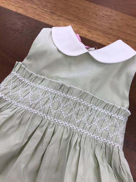 Pagliaccetto Colori Chiari in cotone smanicato con fascia lavorata da punto smock bianco con collo tondo bianco