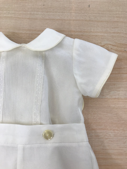 Pagliaccetto Belan in cotone con organza mezza manica a sbuffo con righe sul davanti e lavorazione ai lati