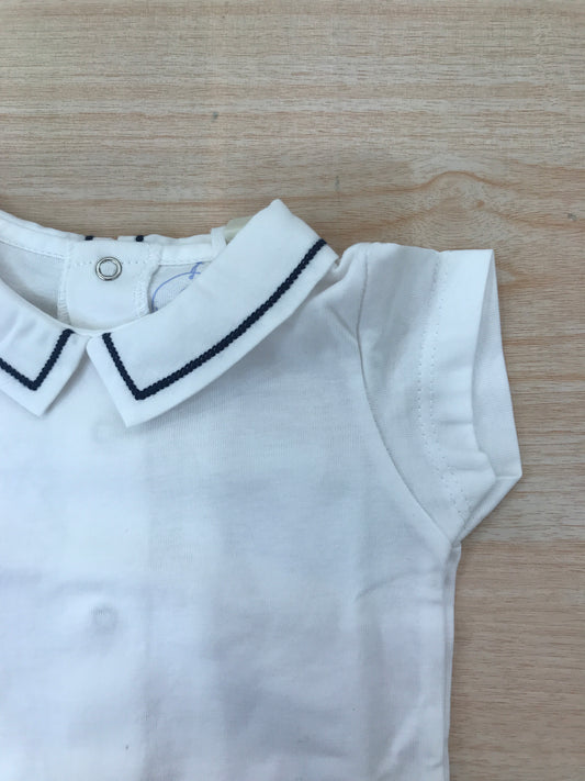 Body Laranjinha in cotone mezza manica con colletto a punta con profilo blu scuro