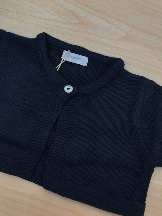 Cardigan Laranjinha in filo di cotone blu scuro con piccolo bottoncino