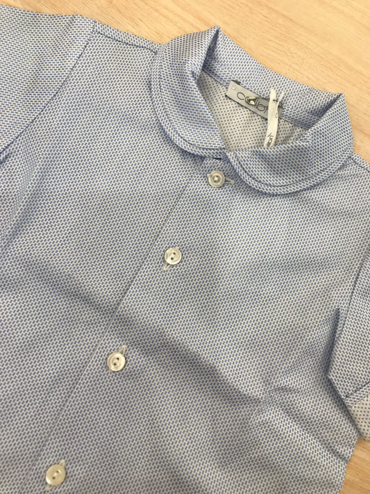 Camicia Colibrì in cotone mezza manica celeste con pois
