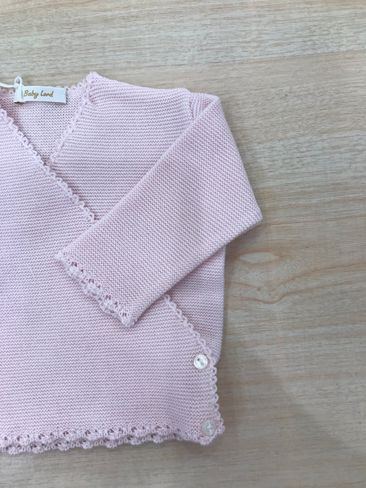Cardigan Baby Lord in filo rosa ad incrocio