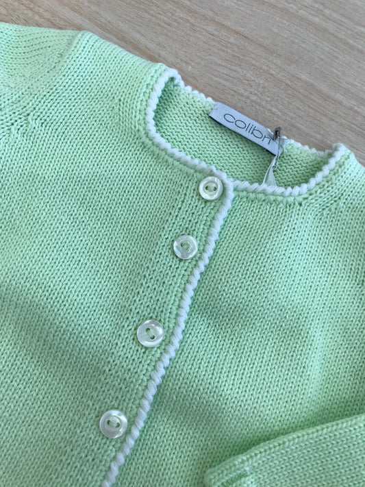 Cardigan Colibrì in filo verde manica lunga con profilo bianco con bottoncini