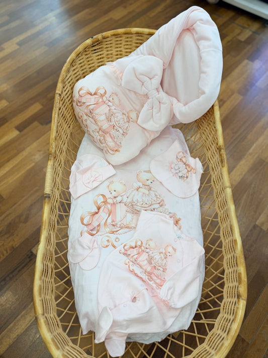 Coordinato nascita Sofija in caldo cotone orsa con tulle e orsetti