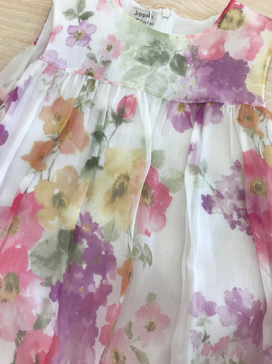 Abito Juppolà in cotone con fiori colorati smanicato