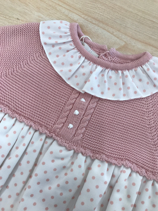Abito PCS mezza manica a pois rosa con collo con rusche