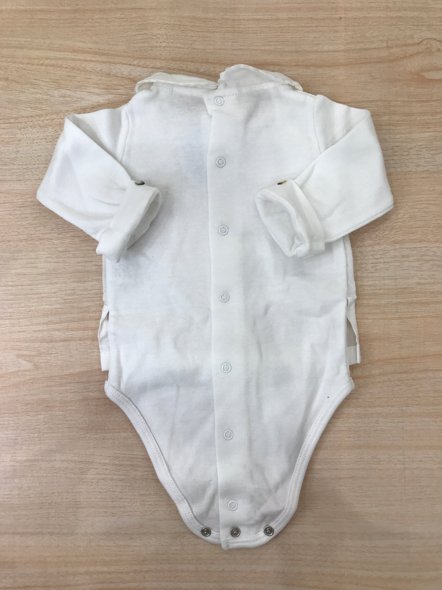 Body Laranjinha in cotone manica lunga bianco con effetto camicia con colletto tondo smerlato