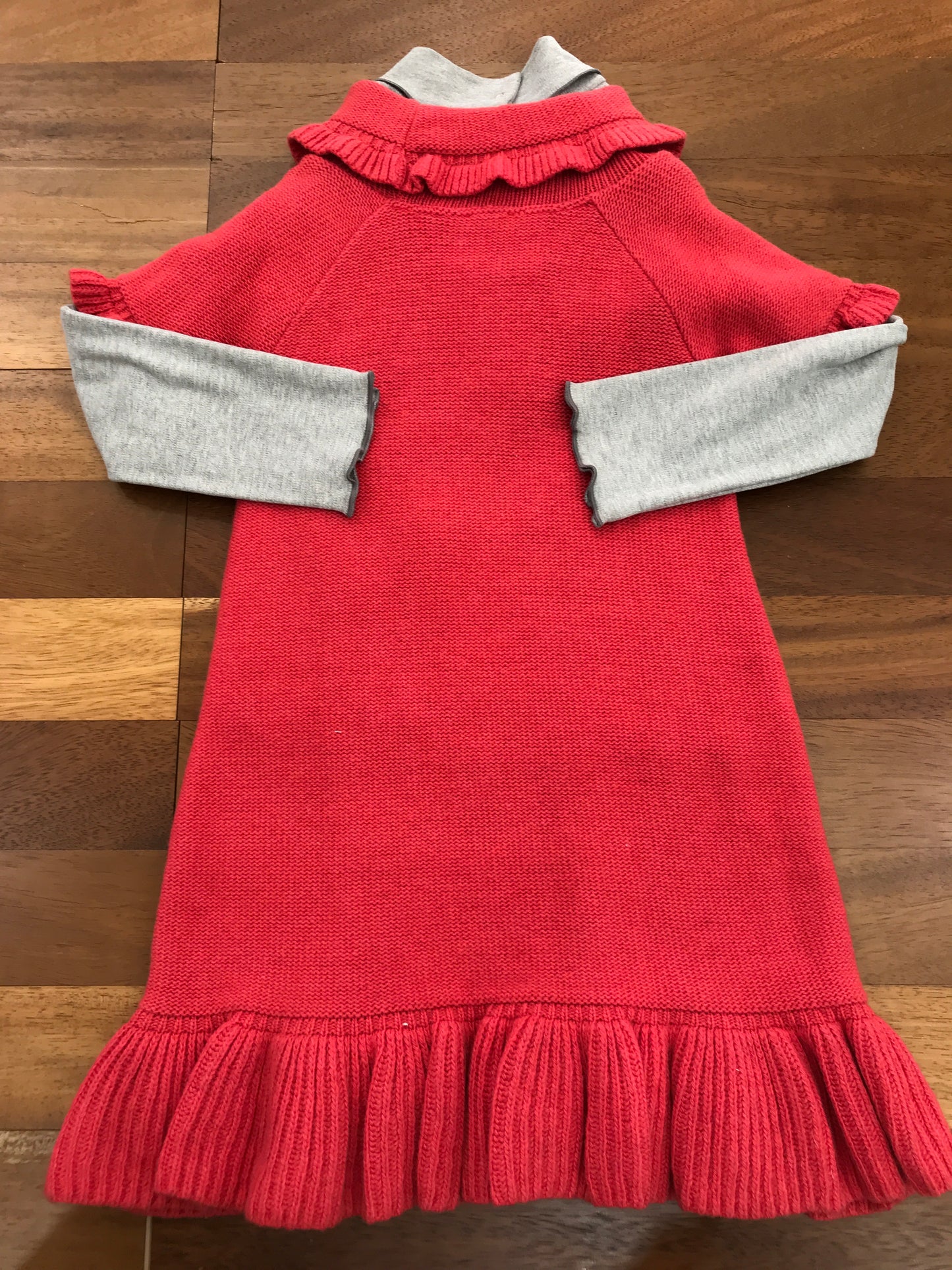 Abitino Juppolà in lana mezza manica con rusche collo alto bordo con rusche trecce centrali con maglia caldo cotone grigia