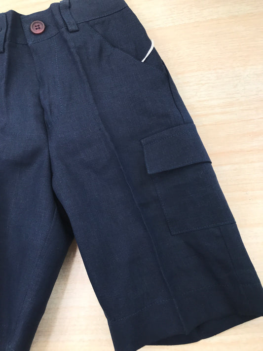 Pantalone Le Guinol in lino blu scuro con tasche laterali