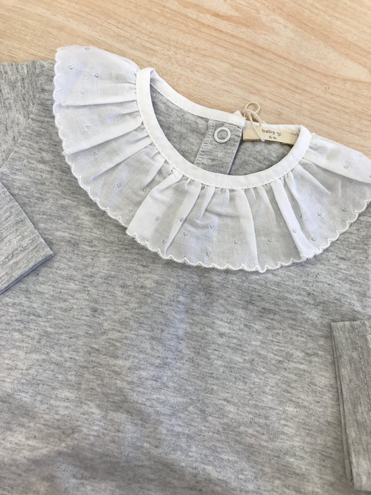 Tutina Baby Gi in cotone manica lunga con piedini con colletto con rusche e pois