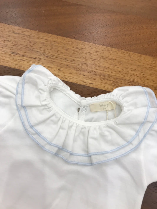 Body Baby Gi in cotone bianco mezza manica collo con rusche e bianca e celeste