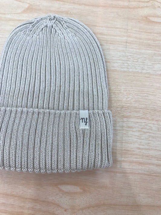 Cappello Nannafrufrù in filo di cotone tortora a righe con risvolto