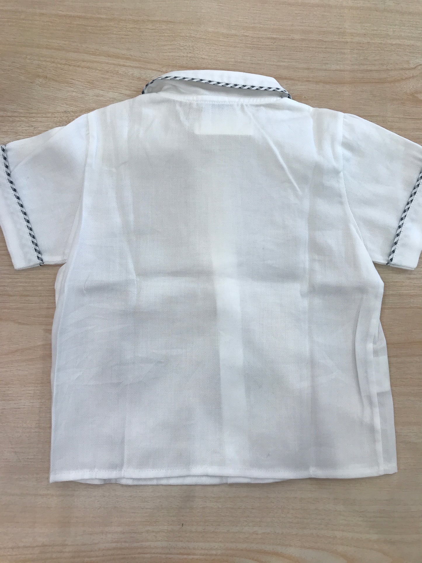 Camicia Colibrì mezza manica bianca con profilo a quadretti blu scuro
