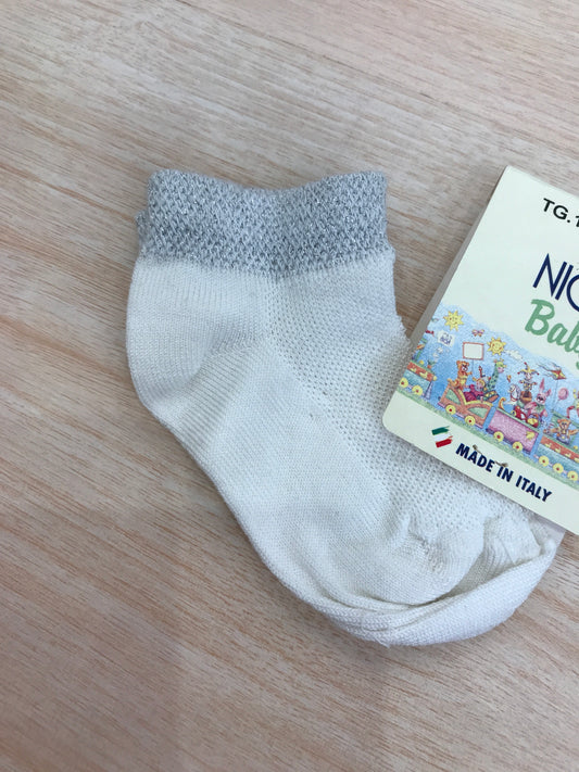 Calzino Niga Baby in filo bianco con bordo grigio brillantinato