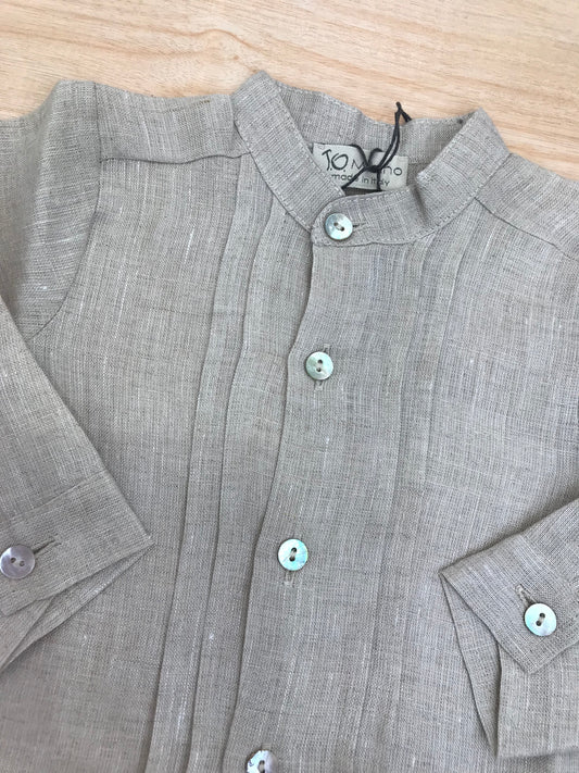 Camicia Jo Milano in lino manica lunga con bottoncini e pieghe sul davanti