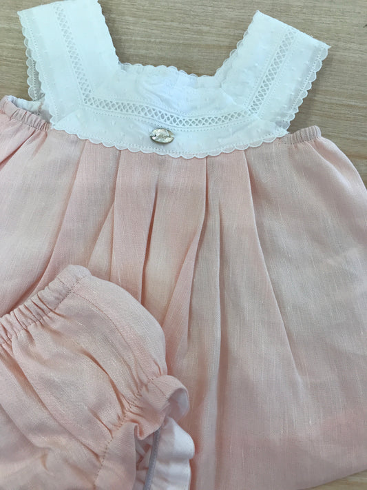 Completo Martin Aranda in cotone abitino smanicato con smerlo e culotte