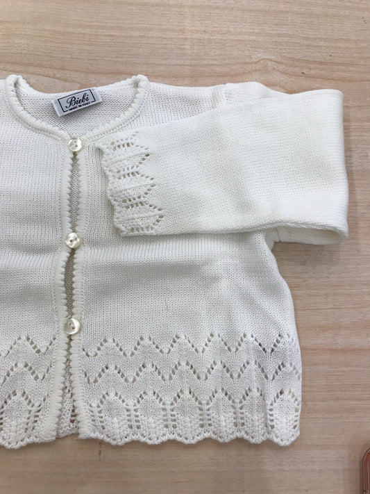 Cardigan Biebi in filo panna con lavorazione in basso