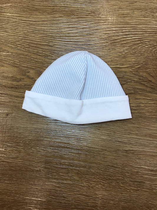Cappello Laranjinha in cotone a righe bianche e celesti con risvolto bianco