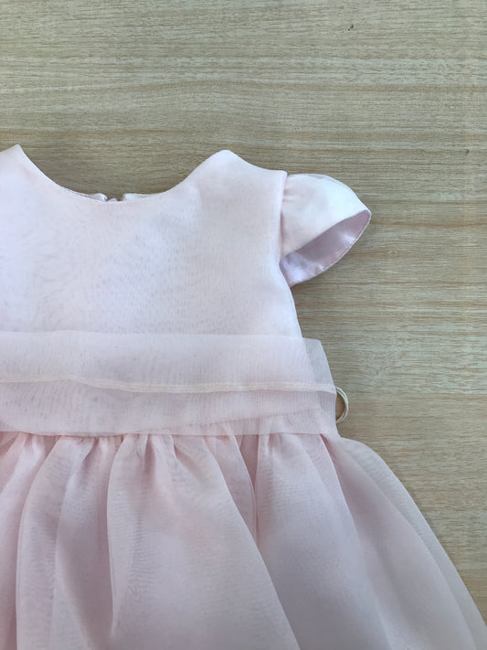 Abito Pure in cotone rivestite da tulle mezza manica con fascia in vita e fiocco sul retro