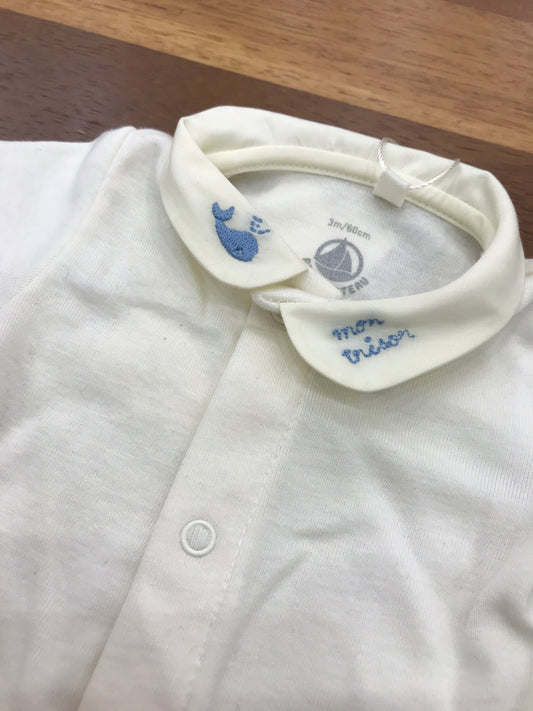 Body Petit Bateau in cotone mezza manica con collo tondo con ricami in celeste