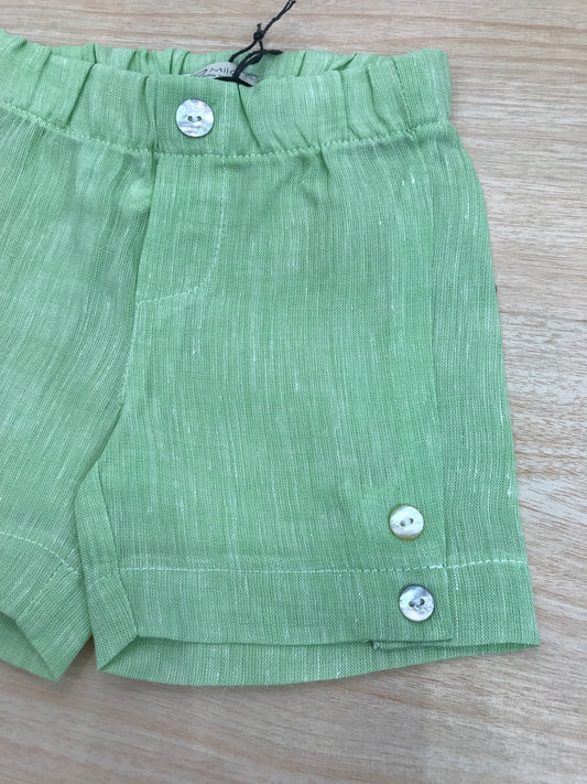 Bermuda Jo Milano in lino verde con elastico in vita e bottoncini