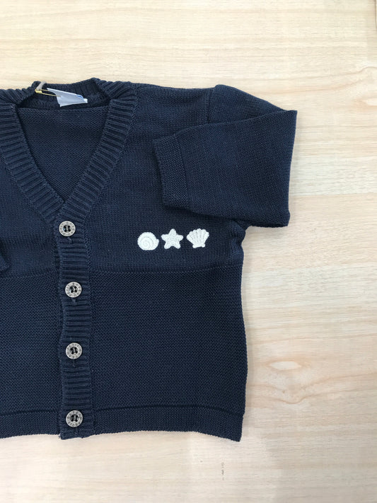 Cardigan Petit Bateau in filo di cotone con collo a v e ricamo di conchiglie sul davanti