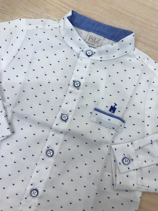 Camicia Paz Rodriguez in cotone manica lunga con piccoli triangoli blu elettrico