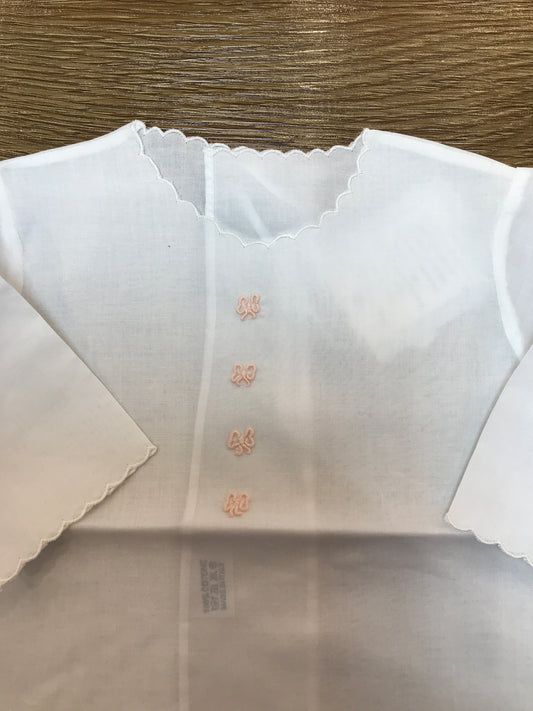 Camicino Piccola Giuggiola in battista di cotone manica lunga con piccoli fiorellini ricamati a mano rosa