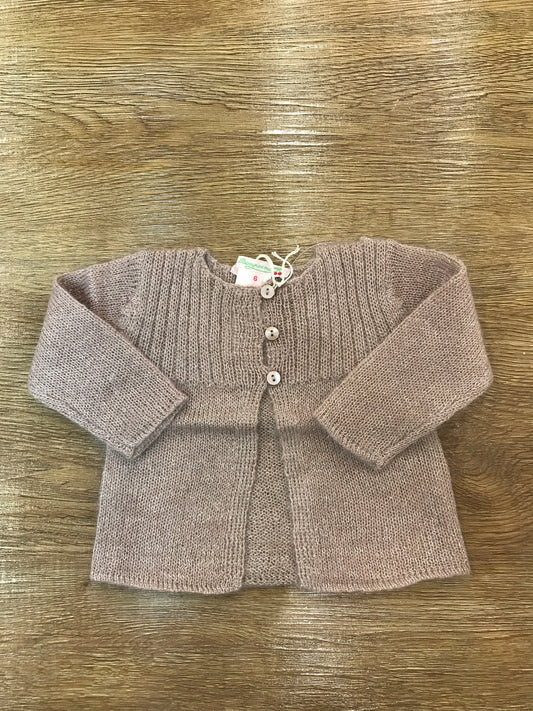 Cardigan Bonpoint in lana color nocciola con dettagli dorati e piccoli bottoncini