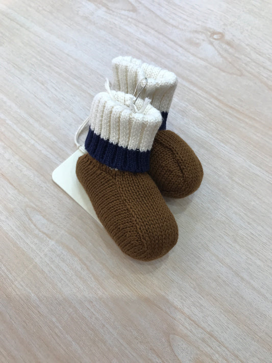 Babbucce Nanan in filo di cotone marroni con dettagli in blu e bianco